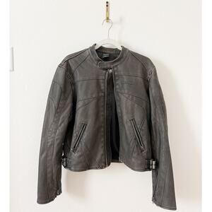 Urban Outfitters iets frans Faux Leather Worn Gray Moto Biker Jacket Large